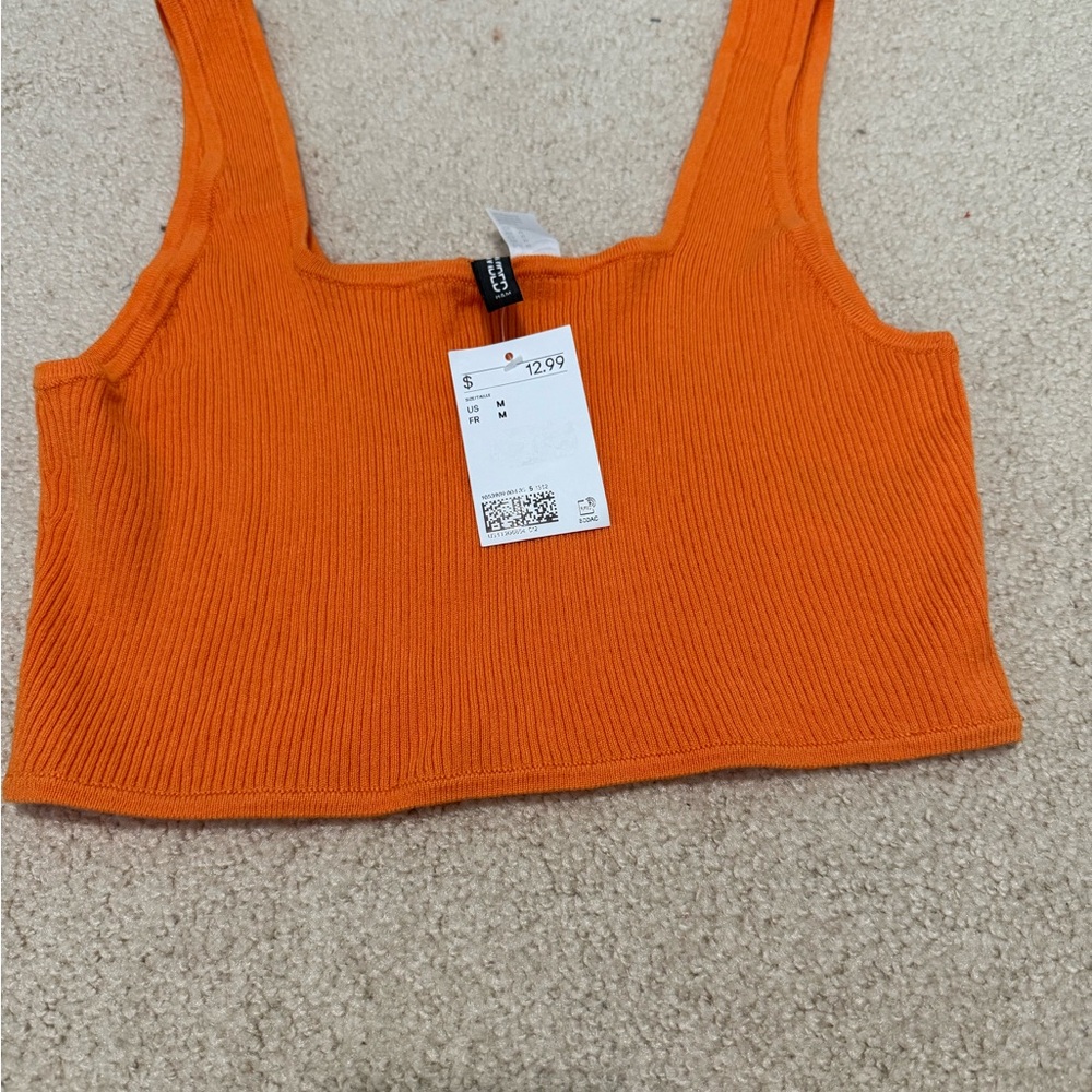 Divided Vibrant Orange Ribbed Tank Top